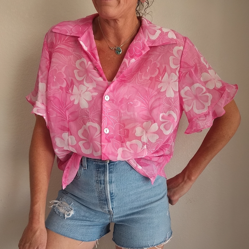 🌸VTG floral y2k button down sheer blouse
